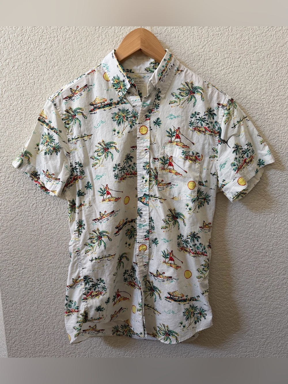 J.Crew Men’s Small Slim Fit Lightweight Chambray Cotton Vacation Shirt White